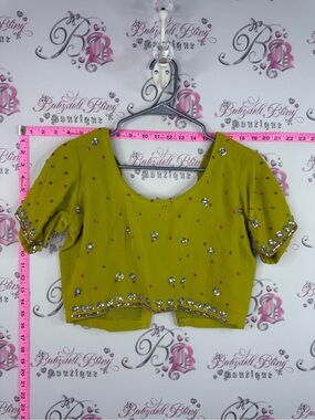 Top cropped embroidery Embellished Olive Green Women's Crop Top